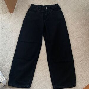 High waist loose fit black wash cotton denim